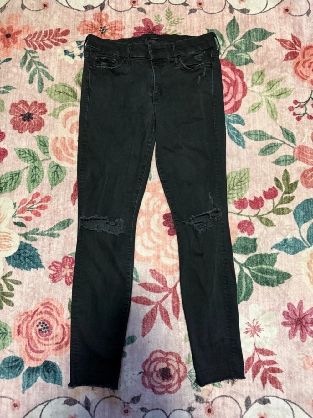 MOTHER The Looker Ankle Fray Black Skinny Jeans Waist 28